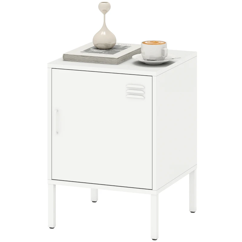 HOMCOM Nachtkastje van staal, bijzettafel voor veelzijdig gebruik, verstelbare plank, voor slaapkamer, woonkamer, Weiß