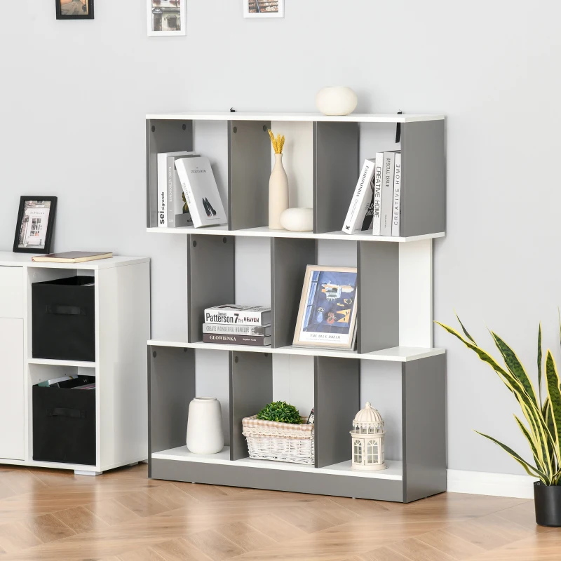 HOMCOM Bibliothèque étagère Meuble de Rangement 3 Niveaux Design Contemporain MDF E1 Bicolore Gris Blanc