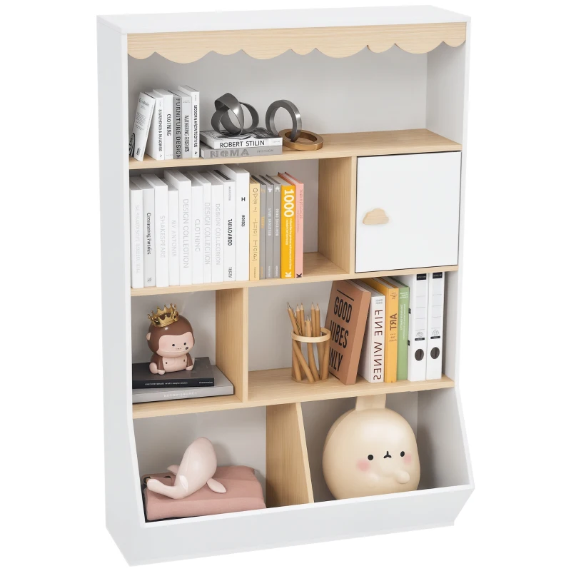 AIYAPLAY Children's bookshelf storage kids book storage toy storage unit with 4 shelves, 2 cubbies and cupboard