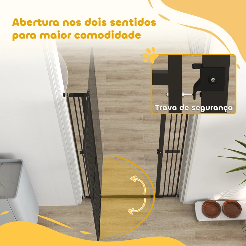 PawHut Barreira para Cães Extra Alta com Largura Ajustável 77-104 cm Barreira de Segurança para Cães e Gatos com 2 Extensões Preto
