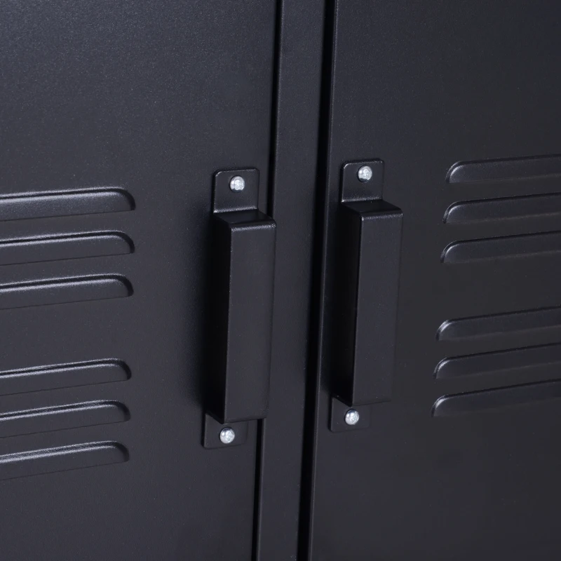 HOMCOM Industrial TV Cabinet Stand Media Center Steel Shelf Doors Storage System Black