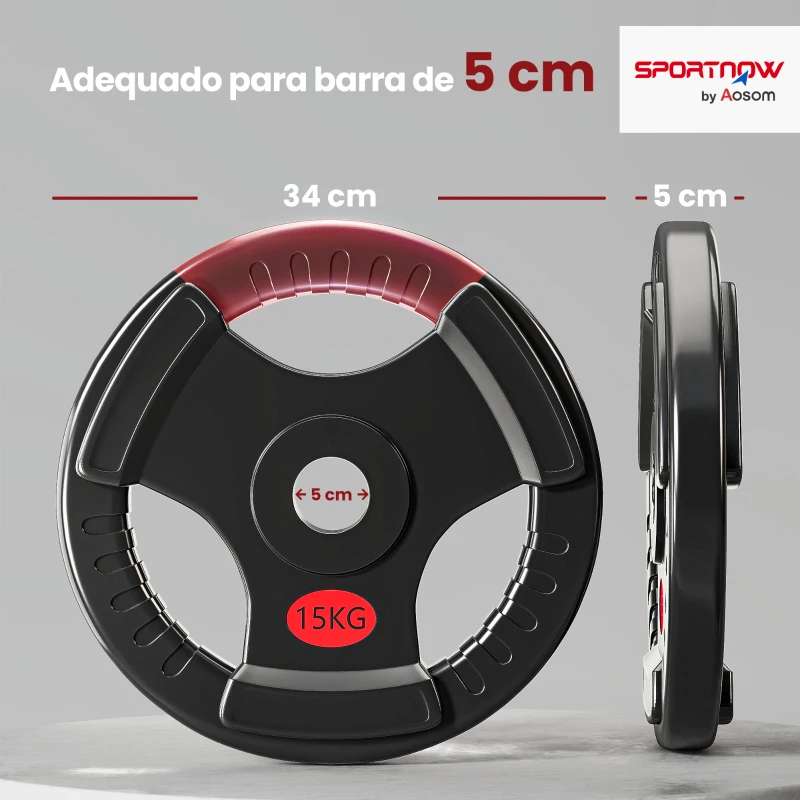 SPORTNOW Discos de Pesos com Orifício de Ø50 mm 2 Discos de 15 kg com Triplo Aperto para Halteres e Barras Ø34x5 cm Preto