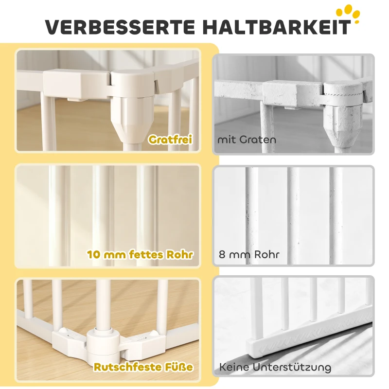 PawHut Haustierzaun, 8-Panel-Barriere mit Tür, faltbar, für kleine & mittelgroße Hunde, Kunststoff, Kohlenstoffstahl, Weiß
