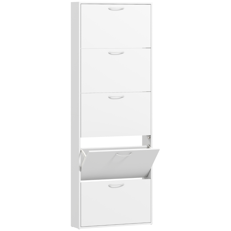HOMCOM Zapatero 15 pares, armario zapatero estrecho moderno con 5 cajones abatibles, 65 x 17 x 180,5 cm blanco