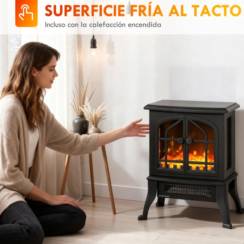 HOMCOM Chimenea Eléctrica de Pie  900/1800W Efecto Llama 3D Termostato Ajustable Ventanas Visibles para 15-30 ㎡ Negro