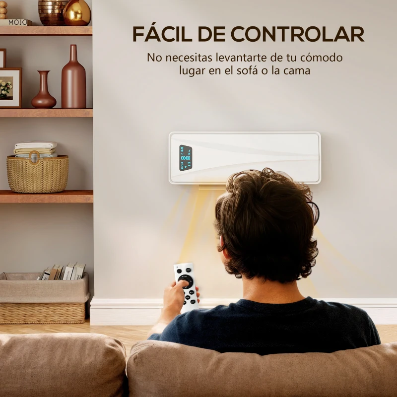 HOMCOM Calefactor Eléctrico Bajo Consumo de Pared 2000W con 3 Modos Pantalla LED Termostato Temporizador y Oscilación Blanco