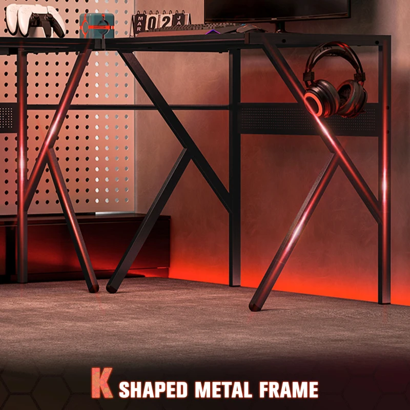 HOMCOM Writing Desk Working Station Home Office Table with 2 Shelves Steel Frame