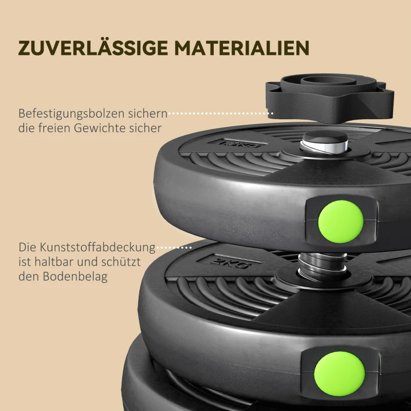 SPORTNOW 2-in-1 halterset, lange & korte halter, 30 kg, antislip, vloerbeschermend, Zwart/Groen