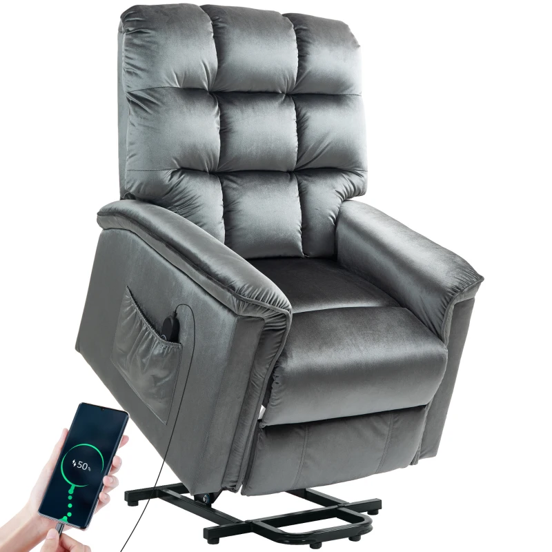 HOMCOM Velvet-Feel Electric Lift Recliner Chair - Dark Grey