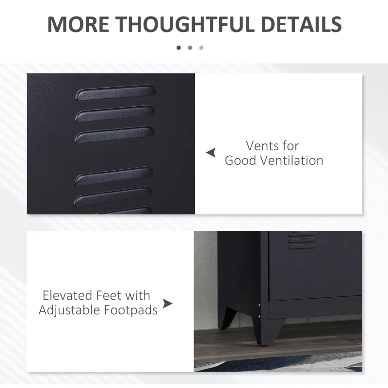 HOMCOM Industrial TV Cabinet Stand Media Center Steel Shelf Doors Storage System Black