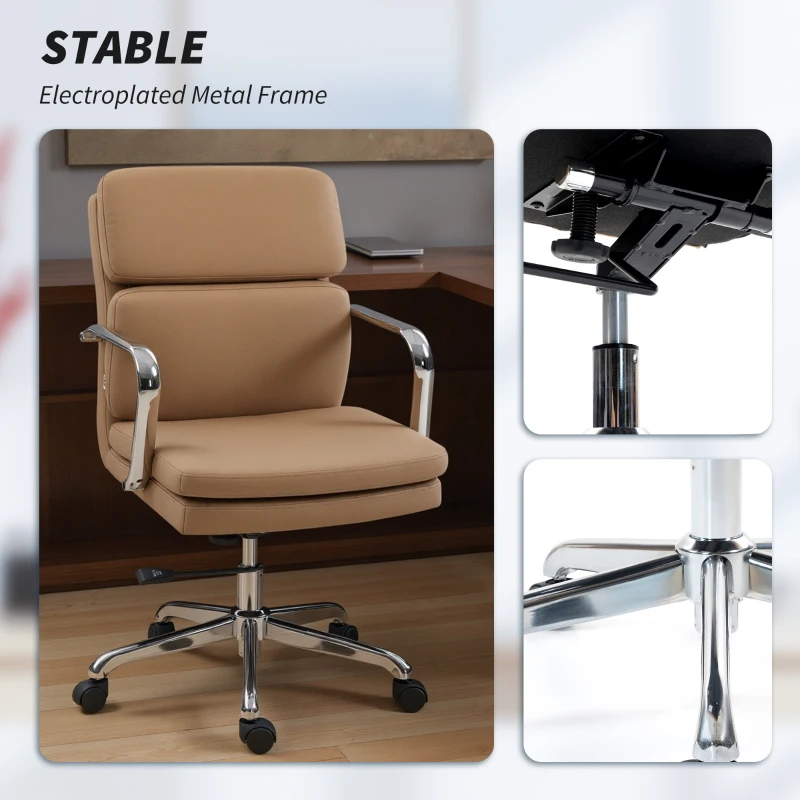 HOMCOM Silla de oficina, sillón de oficina ergonómico, altura regulable, respaldo alto, giratoria a 360°, 61x67,5x100cm marrón