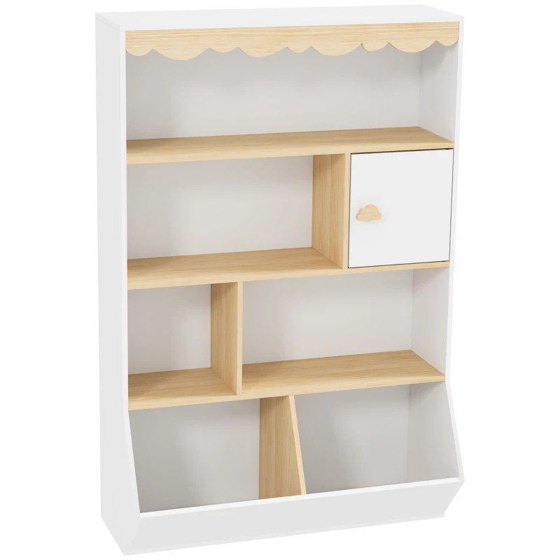 AIYAPLAY Children's bookshelf storage kids book storage toy storage unit with 4 shelves, 2 cubbies and cupboard