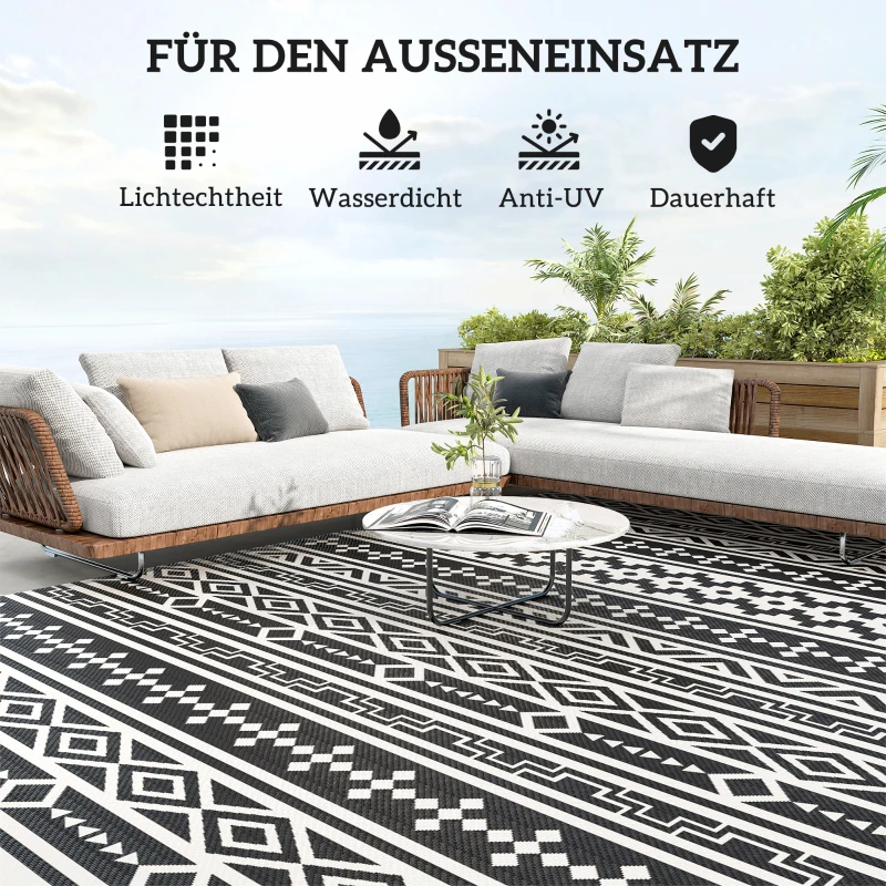 Outsunny Outdoor Teppich robuster Wetterfest Outdoorteppich, Carpet mit Boho-Style, Outdoor-Teppich für Wohnzimmer Balkon