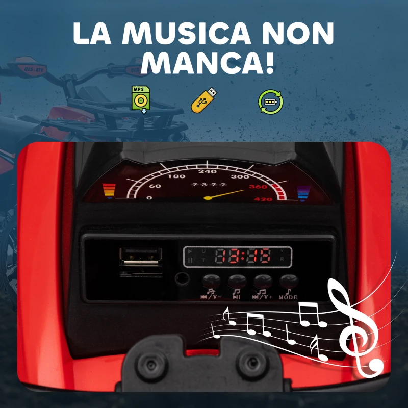 HOMCOM Quad per Bambini Elettrico 12V con Fari e Batteria Ricaricabile, Età 3-5 Anni, 100x65x73cm, Rosso