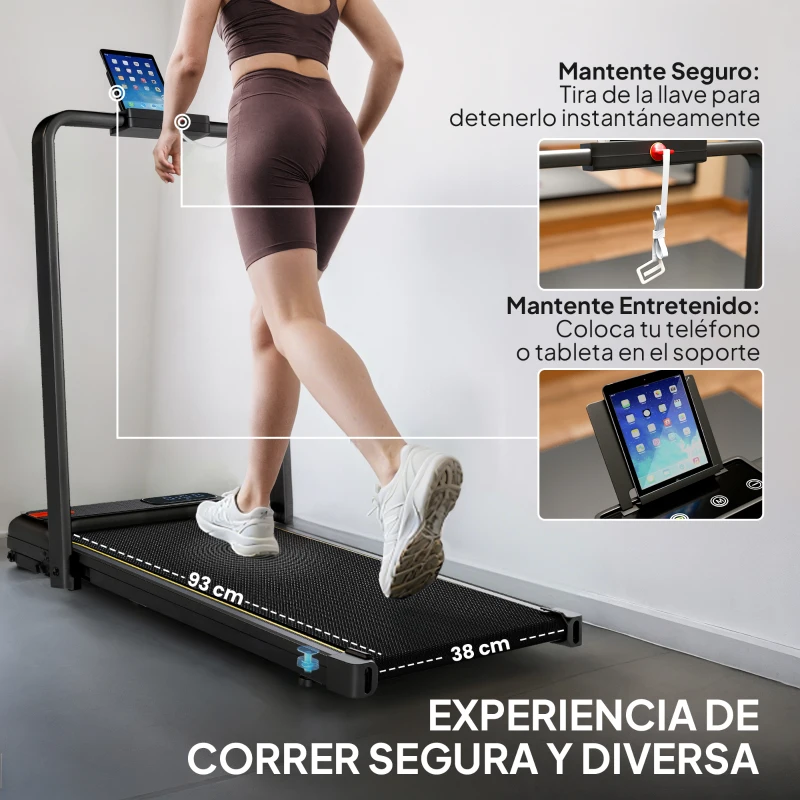 SPORTNOW Cinta de Correr Plegable Inclinado Debajo del Escritorio 2 en 1 con 2.0HP 6 km/h Pantalla LED Control Remoto Negro