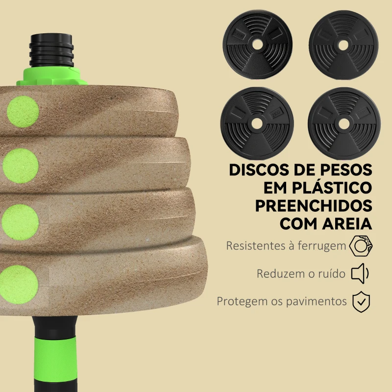 SPORTNOW Conjunto de Halteres Ajustáveis 3 em 1 30 kg Conjunto de Pesos com Barras de Conexão e Pegas Antiderrapantes Verde