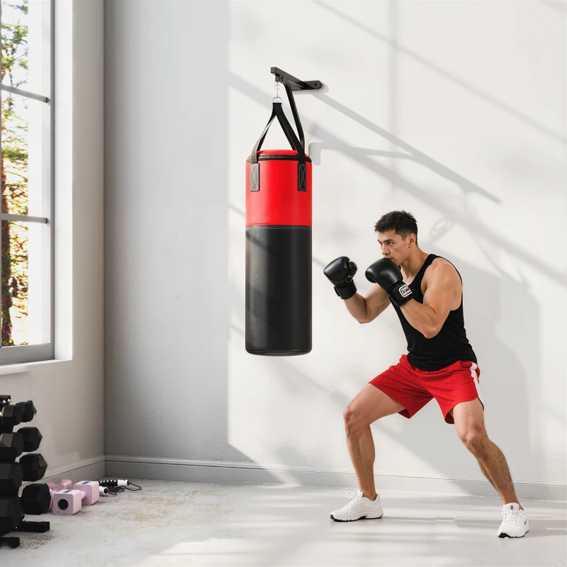 SPORTNOW Unfilled Punching Bag Set with Boxing Bag Bracket, Boxing Gloves, Hand Wraps and 360° Swivel Hook