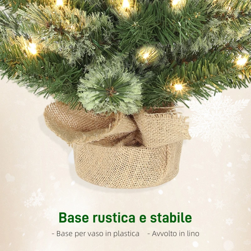 HOMCOM Albero di Natale Piccolo Alto 60 cm con 35 Luci LED Bianche, 68 Rami Folti e Ignifughi, Verde