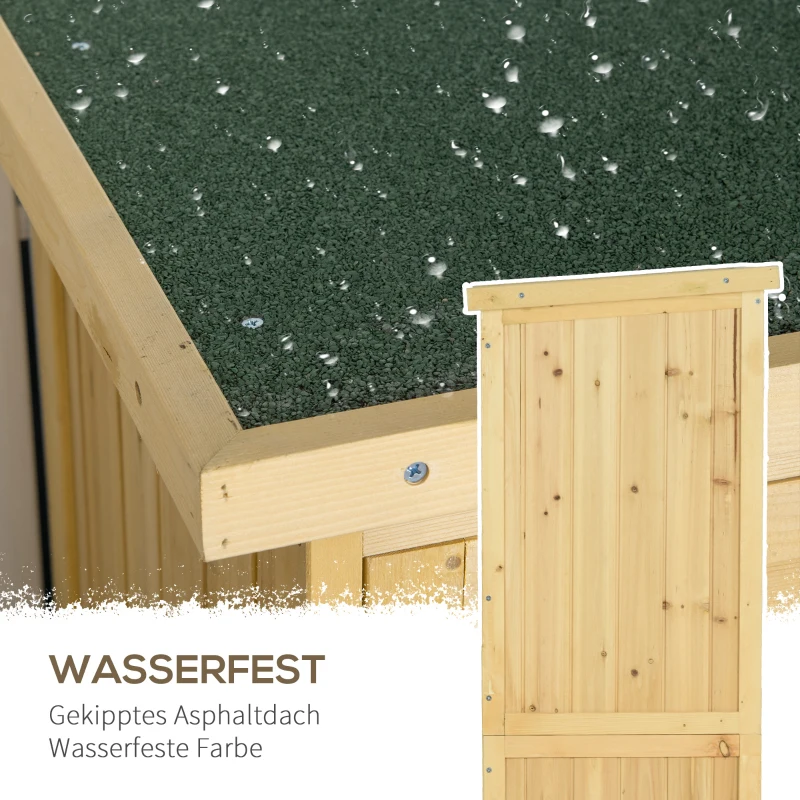 Outsunny gereedschapsschuur gereedschapsschuur met asfalt daklamellen deur gereedschapskast schuur tuin 4 vakken naturel 87 x 46.5 x 160 cm(m-4)