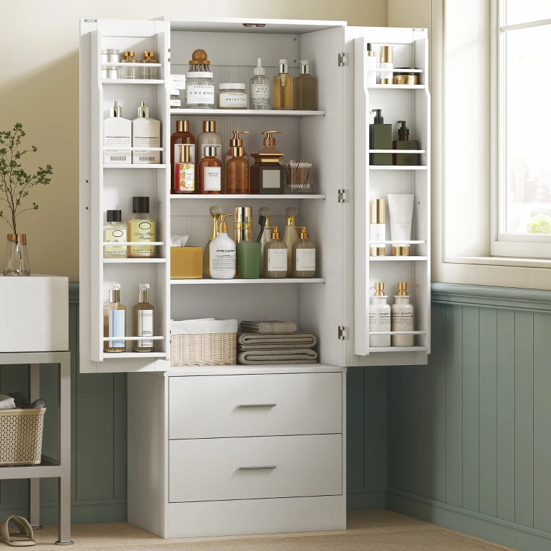 HOMCOM 159 cm keukenkast, verstelbare planken, 2 lades, voor keuken, eetkamer, spaanplaat, MDF, wit(m-8)