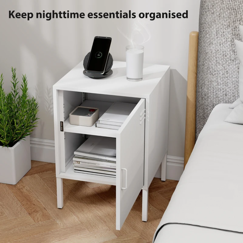 HOMCOM Nachttisch aus Stahl, Beistelltisch für verschiedene Zwecke, verstellbares Regal, für Schlafzimmer, Wohnzimmer, Weiß