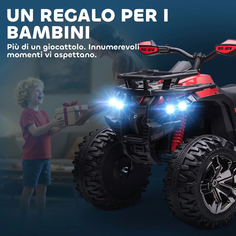 HOMCOM Quad per Bambini Elettrico 12V con Fari e Batteria Ricaricabile, Età 3-5 Anni, 100x65x73cm, Rosso