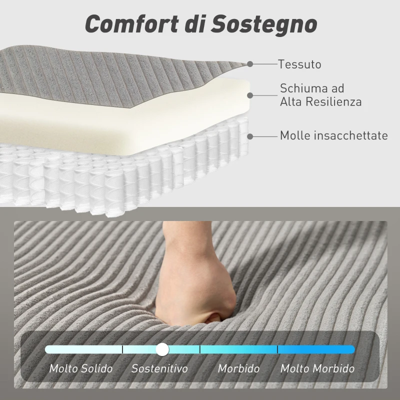 HOMCOM Divano Letto Moderno a U con 2 Chaise Longue e Vani Contenitore, Velluto a Coste, 282x140x86 cm, Grigio