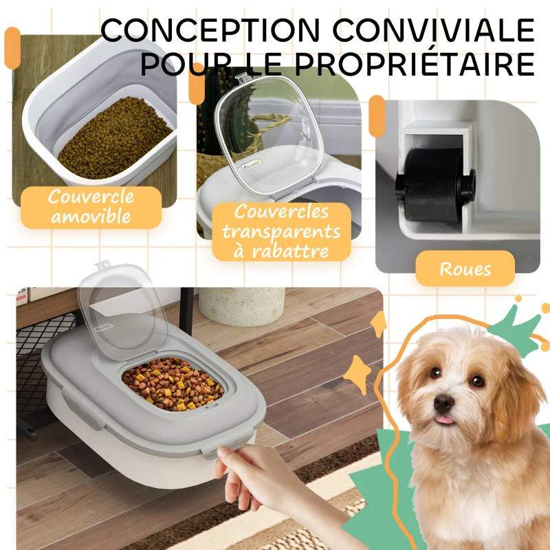 PawHut Conteneur à croquettes pour chien pliable 25L rangement hermétique couvercles hermétiques roulettes 44 x 32 x 37 cm gris