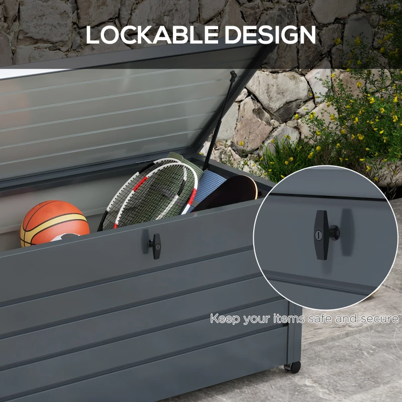 Outsunny 311L Galvanised Steel Garden Storage Box, with Lock - Dark Grey