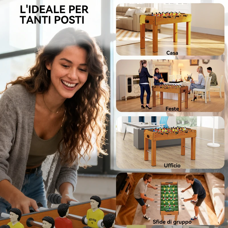 HOMCOM Calcio Balilla Professionale per Adulti e Famiglia, Tavolo Calciobalilla per Adulti, Tavolo da Biliardo Billiardino con 2 Palline, Segnapunti e 22 Giocatori, 122x61x80.7cm