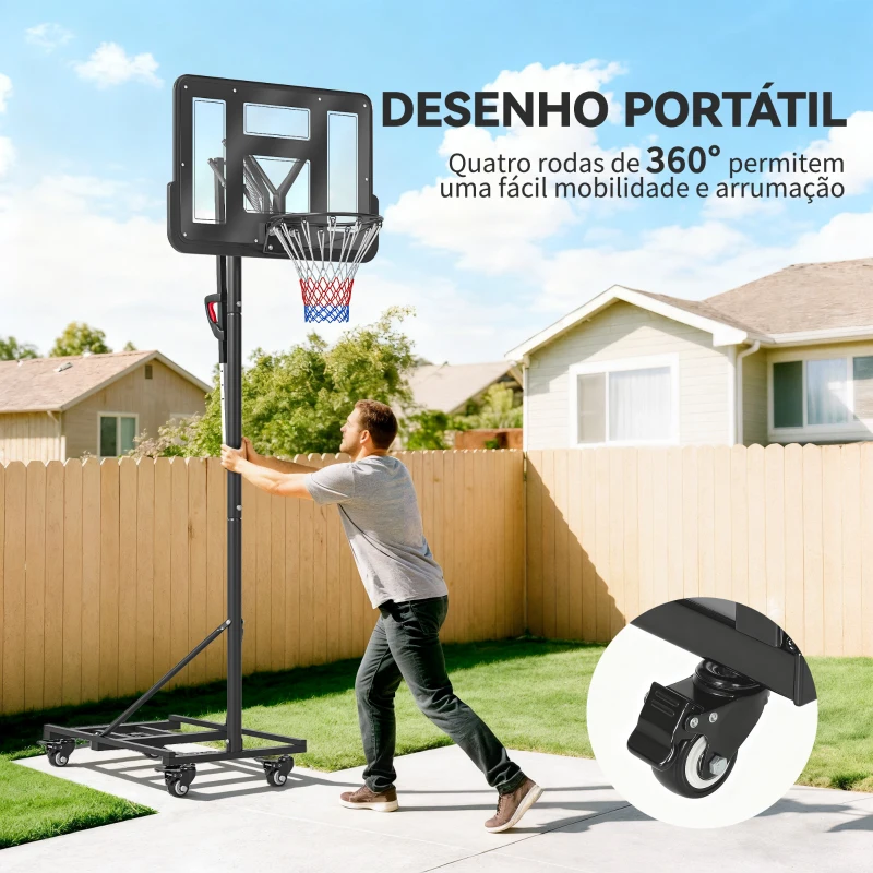 SPORTNOW tabela de Basquetebol para Exterior com Altura Ajustável 235-305 cm Saco de Peso e Rodas Preto