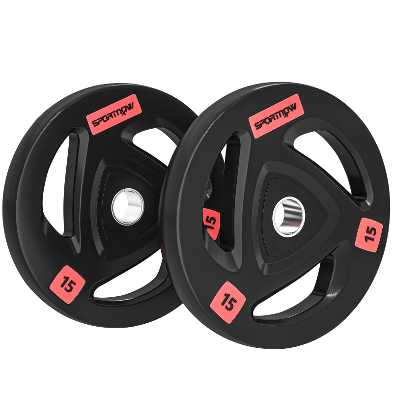 SPORTNOW Set di 2 Dischi Pesi da 15kg in Acciaio con Rivestimento in Gomma per Bilanciere