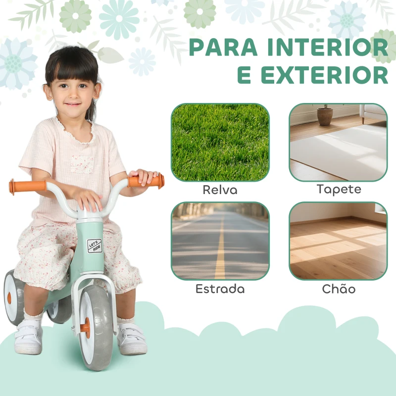 AIYAPLAY Bicicleta sem Pedais para Crianças dos 12 aos 36 Meses Bicicleta de Equilíbrio com Guiadores com Rotação Limitada a 60° 69x40x49 cm Verde