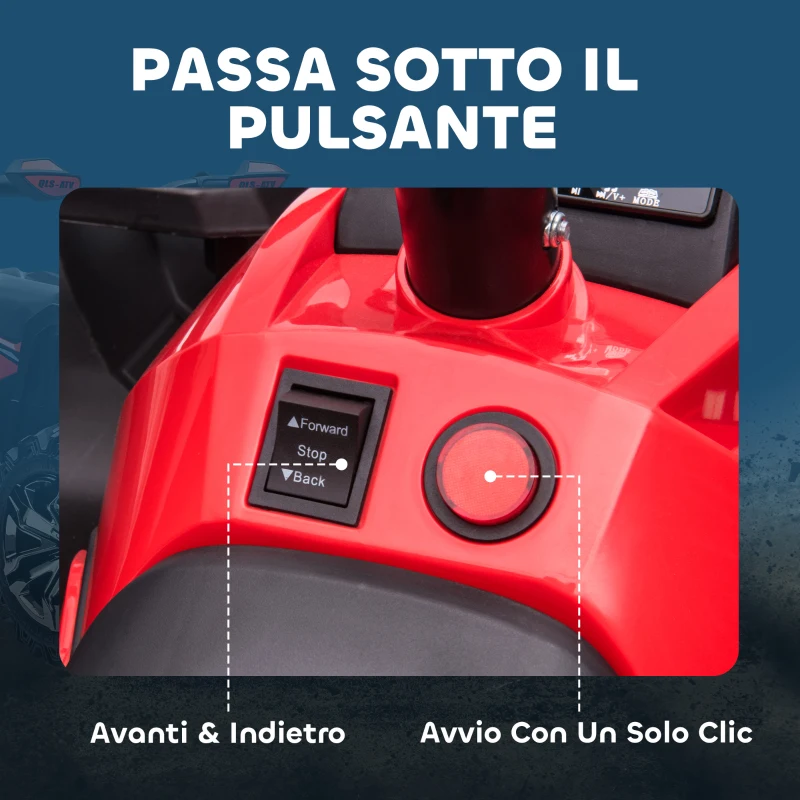 HOMCOM Quad per Bambini Elettrico 12V con Fari e Batteria Ricaricabile, Età 3-5 Anni, 100x65x73cm, Rosso