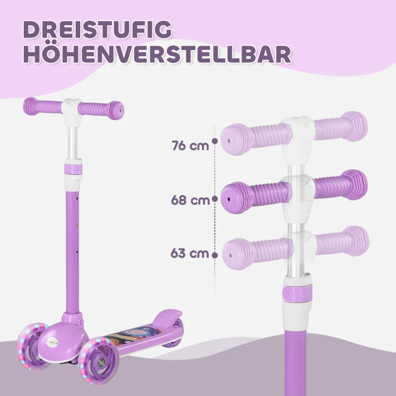 AIYAPLAY kinderstep, LED-wielen, soepele rit, verstelbare hoogte, kunststof, staal, paars