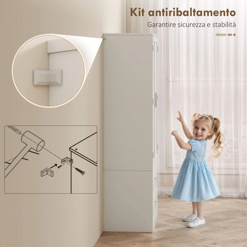 HOMCOM Credenza da Cucina con Armadietto con 8 Ripiani Portaspezie e 2 Cassetti, 60x40x159 cm, Bianco