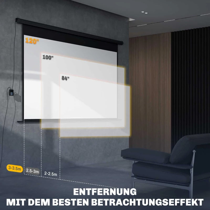 HOMCOM Beamer-Leinwand, 16:9 Format, Fernbedienung, 266 x 149 cm (120 Zoll), Schwarz