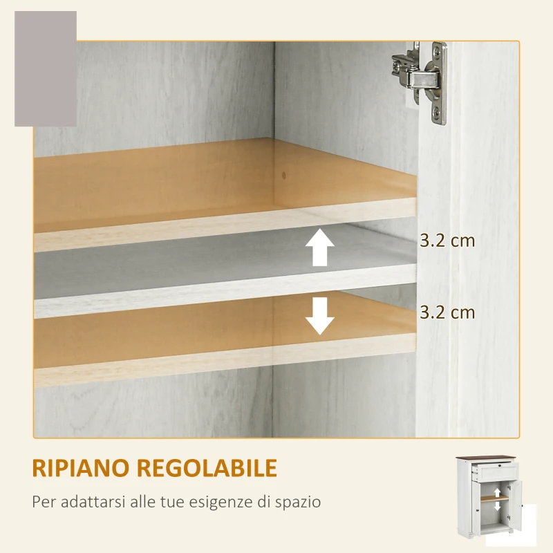 HOMCOM Credenza Bassa da Cucina in Stile Rustico con Cassetto e Armadietto con Ripiano Regolabile, Bianco