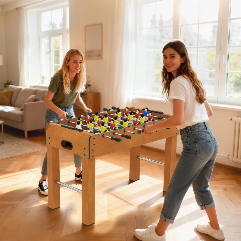HOMCOM Baby-foot table de Babyfoot jeu de football dim. 122L x 61l x 80H cm 2 balles fournies MDF imitation bois acajou