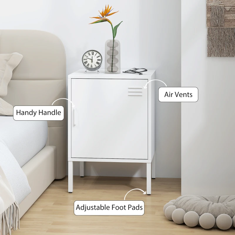 HOMCOM Nachttisch aus Stahl, Beistelltisch für verschiedene Zwecke, verstellbares Regal, für Schlafzimmer, Wohnzimmer, Weiß