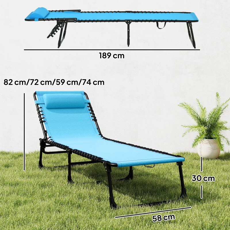 Outsunny Tumbona Plegable y Ajustable de 4 Posiciones Silla Reclinable de Jardín con Sistema de Cordones para Exterior Marco Acero 189x58x30 cm Azul Claro