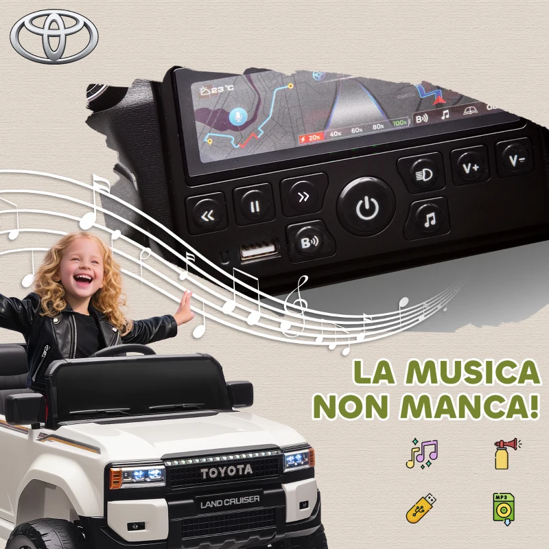 AIYAPLAY Auto Elettrica per Bambini TOYOTA Land Cruiser 12V con Telecomando, Età 3-6 Anni, Bianco