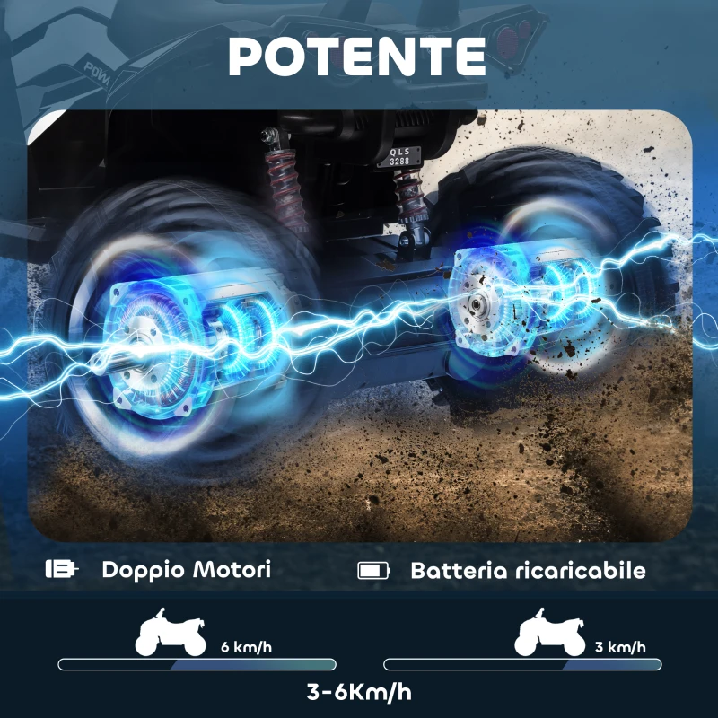 HOMCOM Quad Elettrico per Bambini 3-5 Anni a 12V con Fari e Pedale, Presa USB per Musica, Bianco