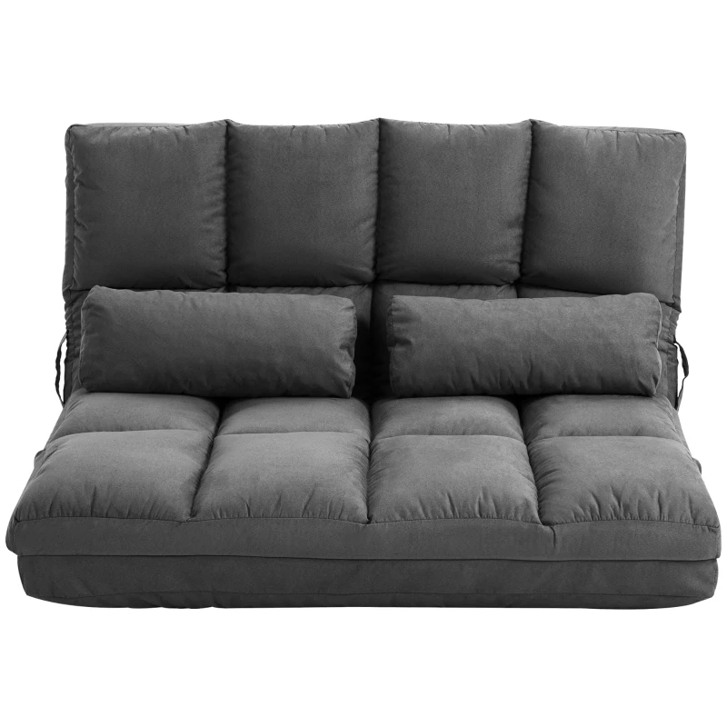 HOMCOM Sillón colchón auxiliar plegable convertible - respaldo inclinable regulable 14 posiciones - 2 cojines incluidos, gris