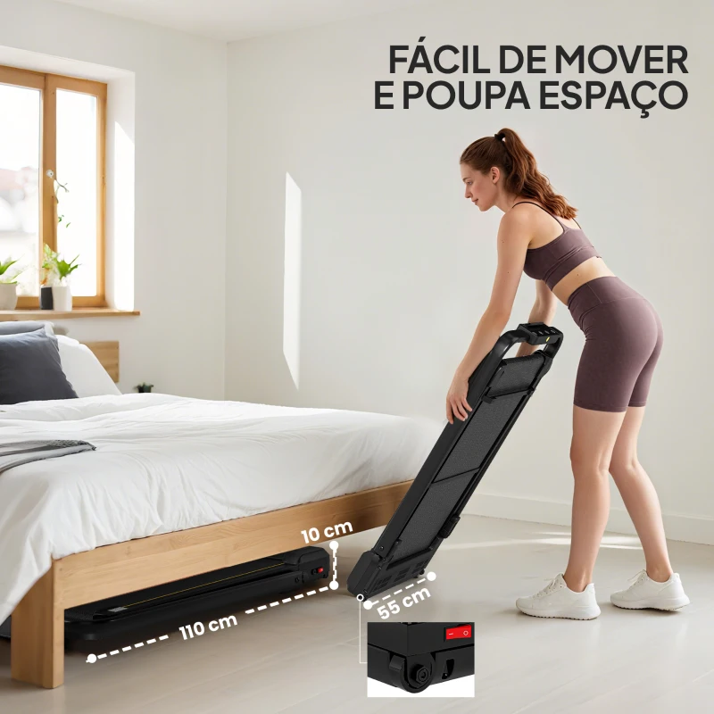 SPORTNOW Passadeira Dobrável com Inclinação Passadeira Elétrica com 2,0HP 6 km/h Ecrã LED e Controlo Remoto103x55x100 cm Preto