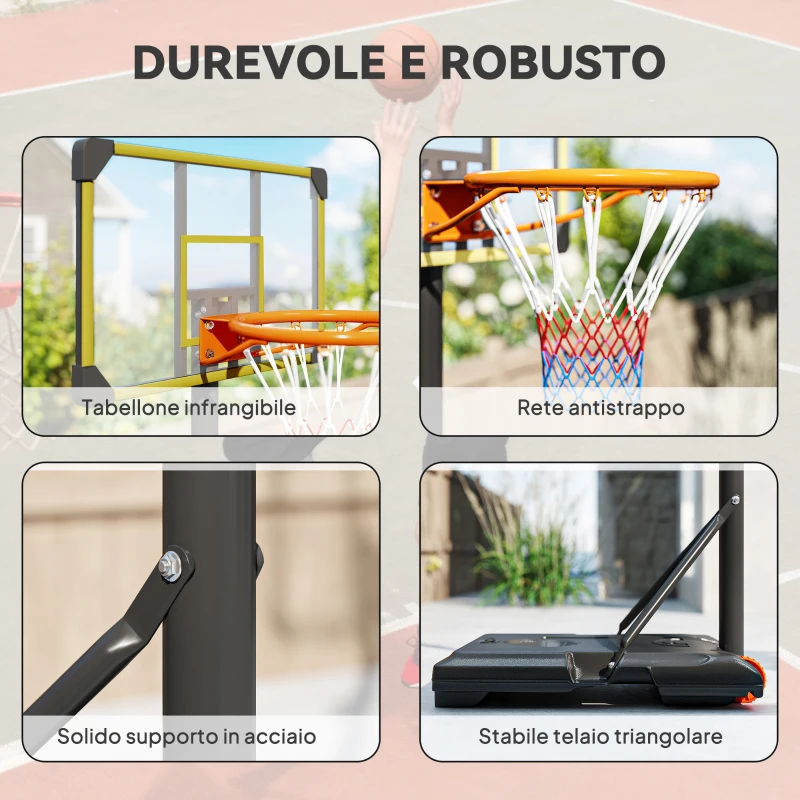 SPORTNOW Canestro Basket per Adulti, Altezza Regolabile 2.1-2.4 m, Ruote e Base Riempibile, Giallo