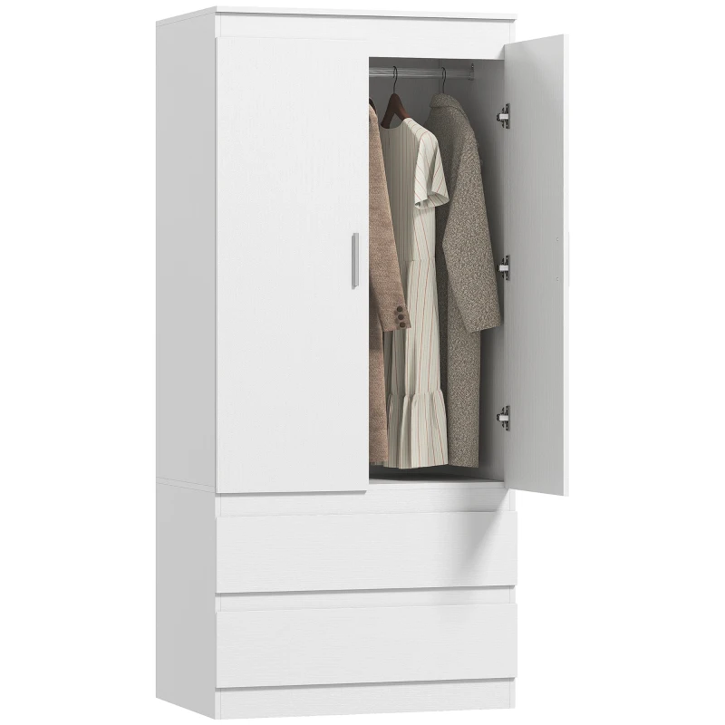 HOMCOM Slaapkamergarderobe met 2 deuren, 2 lades, 3 vakken, hout, wit