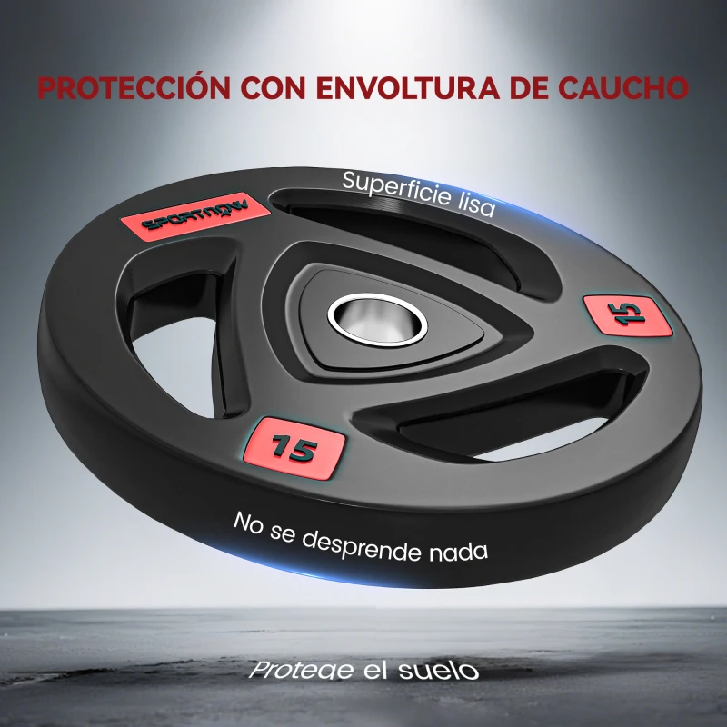 SPORTNOW Juego de 2 Discos de Pesas Olímpicos de 15 kg Agujero 50 mm de Hierro Fundido para Entrenamiento de Fuerza Negro