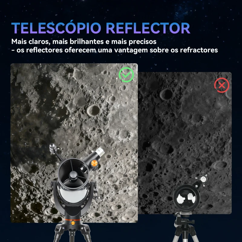 Outsunny Telescópio Refletor Abertura de 114 mm 16X-120X, 470 mm com Lente Barlow Tripé Ajustável 86x86x145 cm Azul Escuro e Preto
