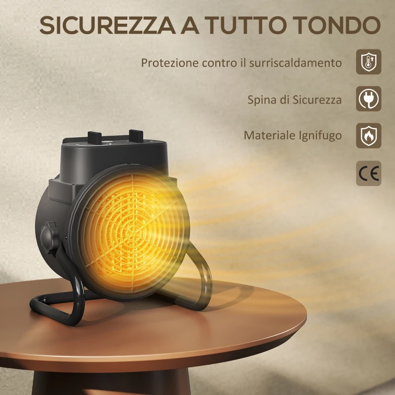 HOMCOM Riscaldatore Elettrico e Regolabile a 3 Modalità, in PP e PA Ignifugo, 21.5x15.8x22 cm, Nero